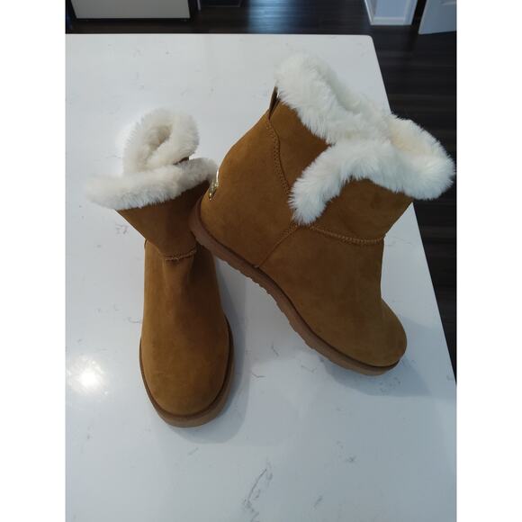 NWT! Juicy Couture Boots. Color-Cognac. Style Firecracker white fluff lined. - Picture 2 of 7